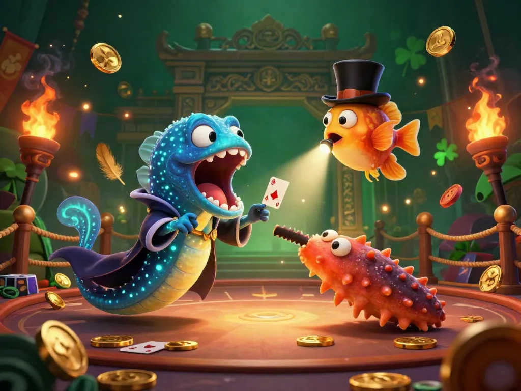 Experience thrilling card tricks at TUTITOTO with a magical sea creature show in a vibrant casino.