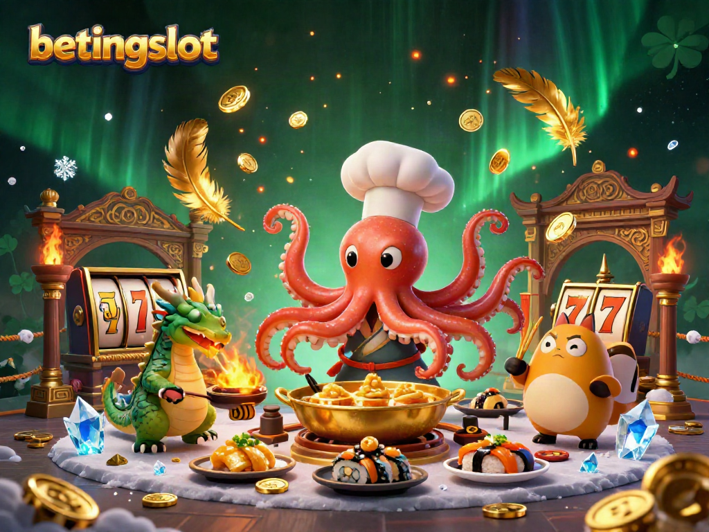 Menggali Slot dengan Betingslot: ilustrasi kasino yang menampilkan karakter unik dan elemen permainan.