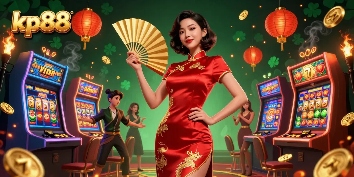 Engage with kp88's vibrant casino atmosphere filled with gold coins and slot reels.